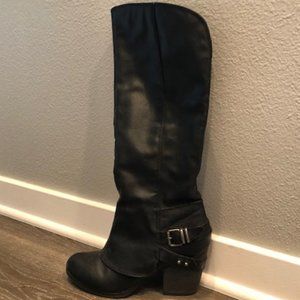 Knee high black boots- riding boot look